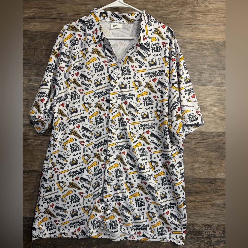 Pittsburgh Penguins Hockey UPMC White Graphic Print Men's Casual Shirt